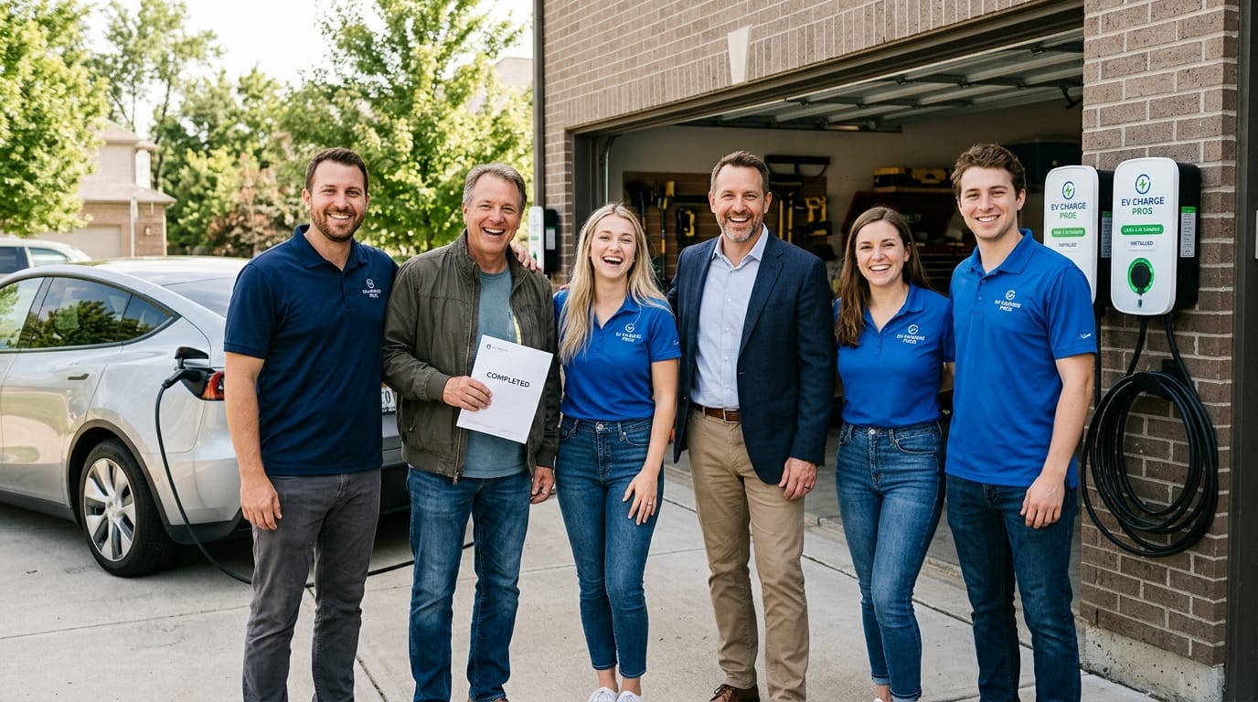 Tesla Wall Connector mounted on a concrete pillar inside an underground condo parking ramp, Minneapolis MN